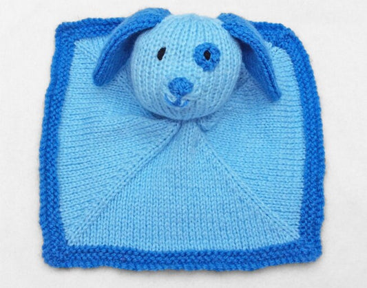 KNITTING PATTERN - Blue Puppy Dog Baby Soft Toy Comforter
