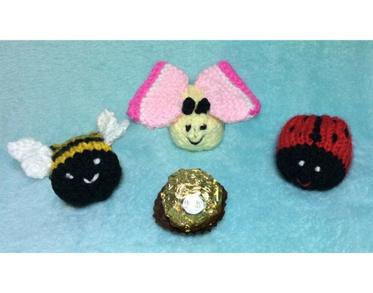 KNITTING PATTERN - Bee, Ladybird and Butterfly Choc cover favour fits Ferrero