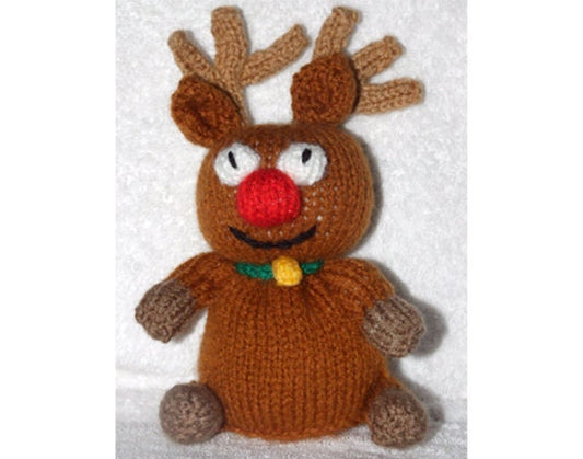 KNITTING PATTERN - Christmas Rudolph Reindeer chocolate orange cover / 15 cms toy