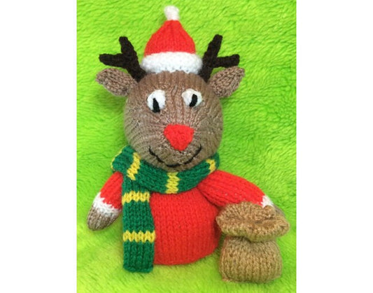 KNITTING PATTERN - Rodney the Christmas Reindeer choc orange cover / 18 cms toy