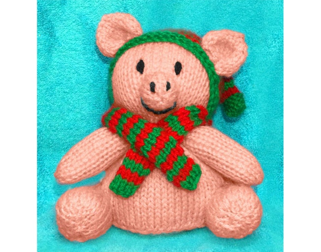 KNITTING PATTERN - Christmas Winter Pig chocolate orange cover / 16 cms toy