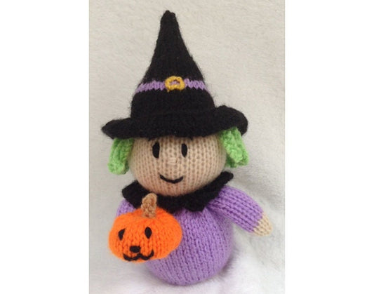 KNITTING PATTERN - Halloween Witch holding pumpkin orange cover / 20 cms toy