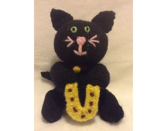 KNITTING PATTERN - Halloween Lucky Black Cat orange cover / 15 cms toy