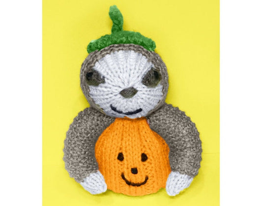 KNITTING PATTERN - Pumpkin Sloth chocolate orange cover / 14cms Halloween toy