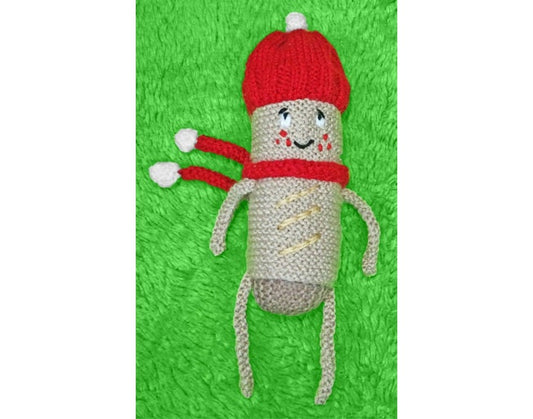 KNITTING PATTERN - Christmas Sausage Roll 18 cms soft toy doll