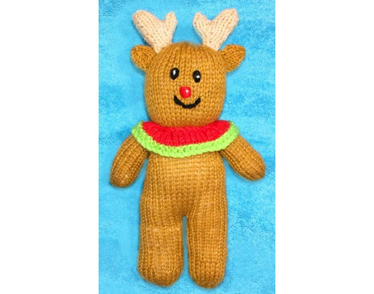 KNITTING PATTERN - Christmas Rudolph the Reindeer 20 cms Soft Plush Toy