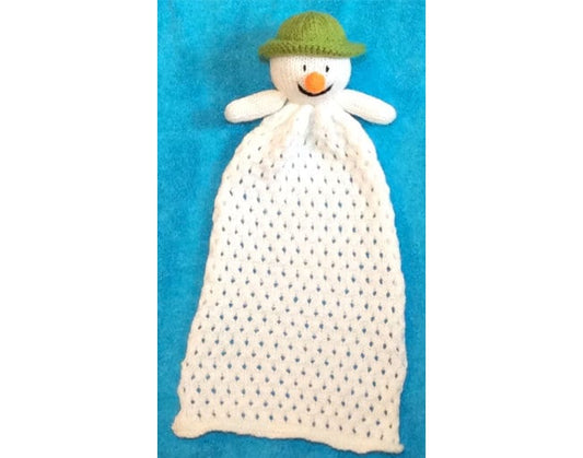 KNITTING PATTERN - Snowman with green hat Comforter 33cms Christmas Baby Toy