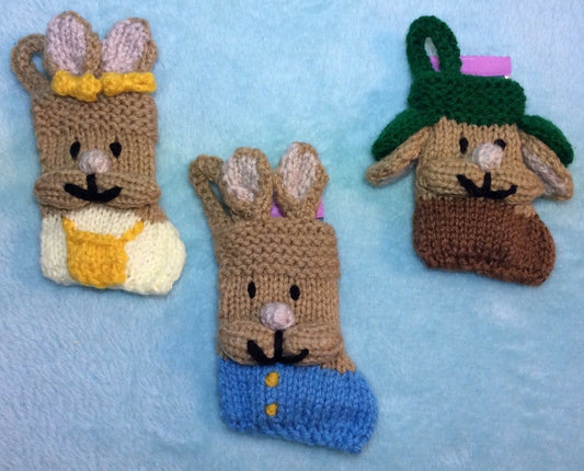 KNITTING PATTERN - Peter Rabbit 8cm Christmas stocking Bunny decoration