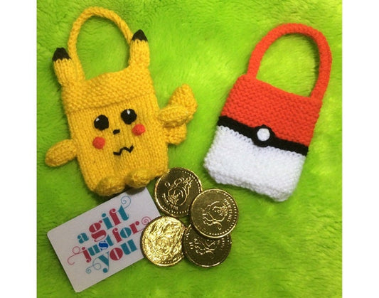 KNITTING PATTERN - Pokemon gift bags 9cm x 7cm