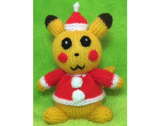 KNITTING PATTERN - Christmas Pikachu choc orange cover or 17cms toy