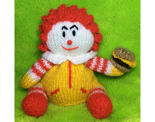 KNITTING PATTERN - Ronald McDonald inspired choc orange cover/ 14 cms Clown toy