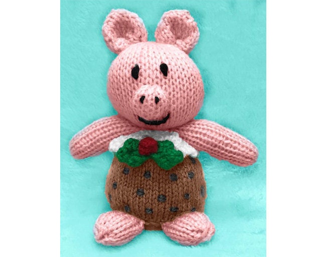 KNITTING PATTERN - Christmas Pudding Pig chocolate orange cover / 16 cms toy