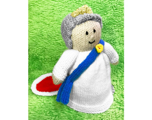 KNITTING PATTERN - Royal Queen Crown Jubilee 23 cms Soft Plush Toy