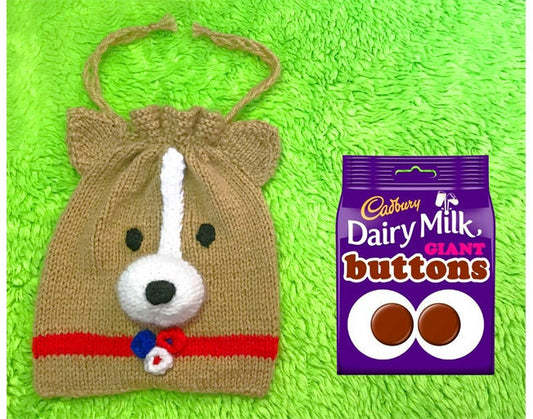 KNITTING PATTERN - Royal Corgi Drawstring Gift Bag 15cm x 20cm Jubilee Queen Dog