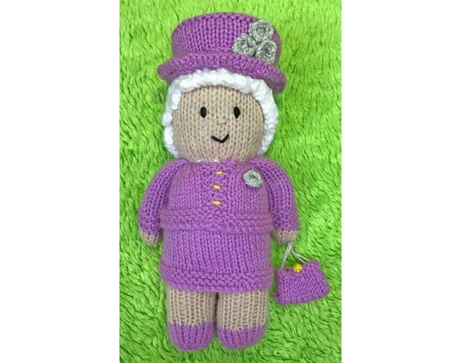 KNITTING PATTERN - Royal Queen Platinum Jubilee 23 cms Soft Plush Toy