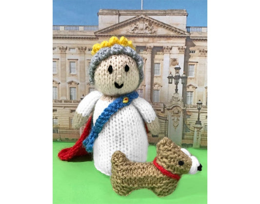 KNITTING PATTERN - Royal Jubilee Queen and Corgi 10 cms soft toy doll