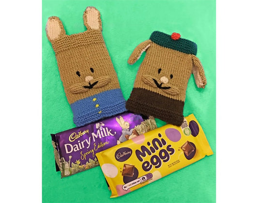 KNITTING PATTERN - Easter Peter Rabbit inspired Chocolate Bar Cover 16 cms