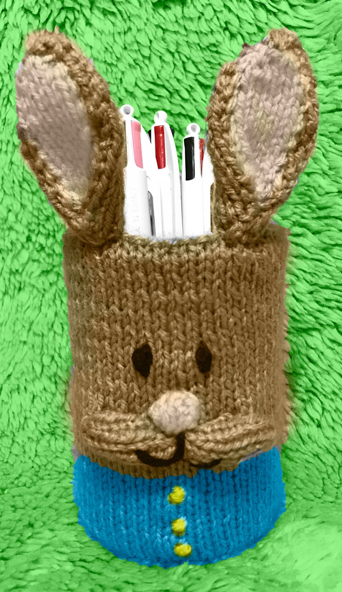 KNITTING PATTERN - Easter Peter Rabbit inspired Holder 15cm tall - fit tin can