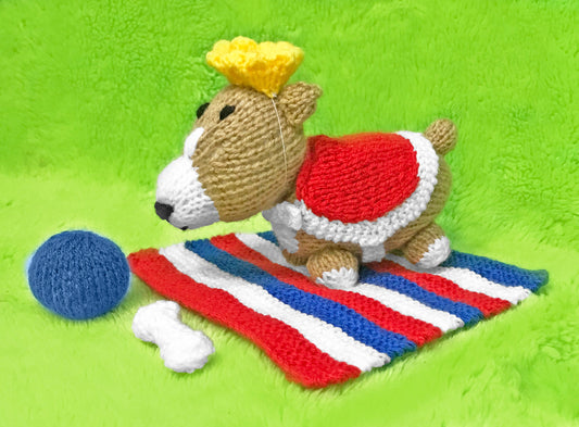 KNITTING PATTERN - Royal Queen Corgi Playset Soft Plush 12cms Toy, ball, bone