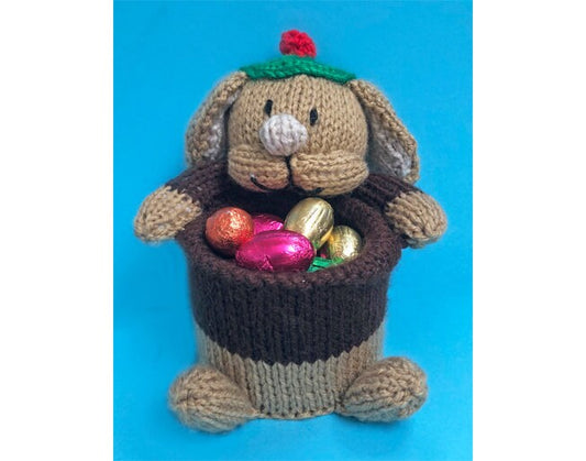 KNITTING PATTERN - Easter Benjamin Bunny inspired Holder 13 cms tall fit tin can