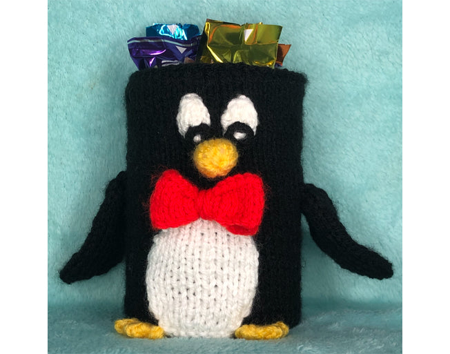 KNITTING PATTERN - Christmas Penguin inspired Holder 15cm tall - fit tin can