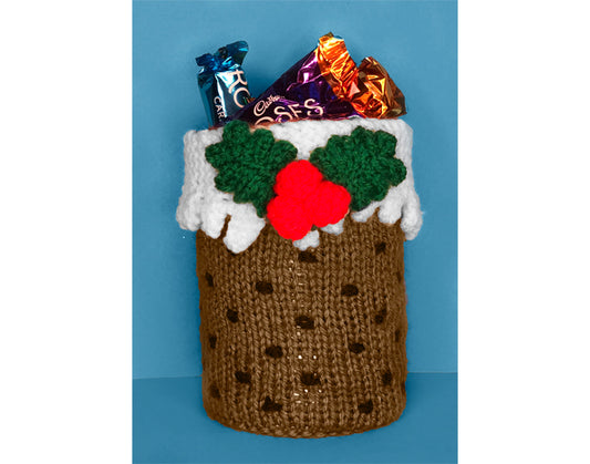KNITTING PATTERN - Christmas Pudding inspired Holder 15cm tall - fit tin can