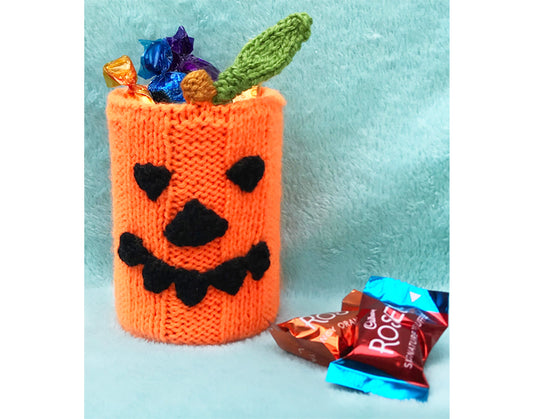 KNITTING PATTERN - Halloween Pumpkin inspired Holder 15cm tall - fit tin can