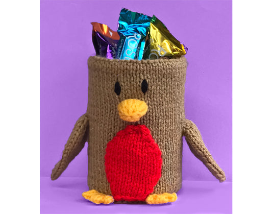 KNITTING PATTERN - Christmas Robin inspired Holder 15cm tall -fit tin can