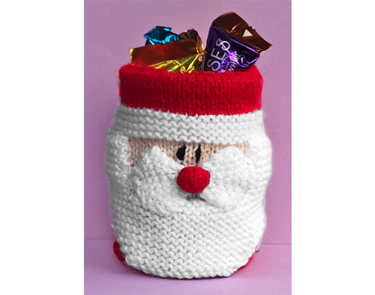 KNITTING PATTERN - Father Christmas Santa inspired Holder 15cm tall -fit tin can