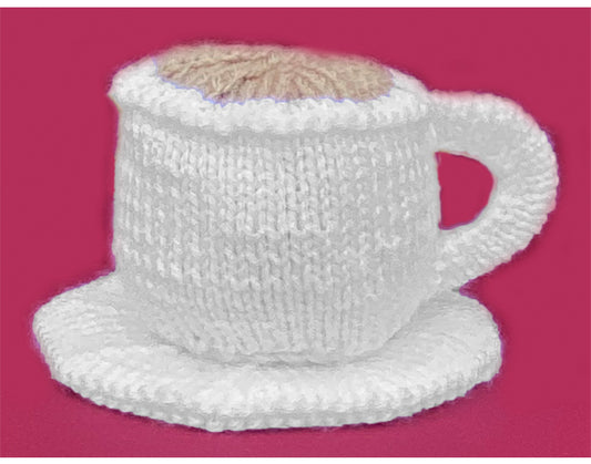 KNITTING PATTERN - Cup of Tea and Saucer chocolate orange cover / 9 cms toy