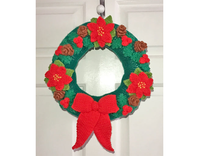 KNITTING PATTERN - Christmas Woodland Holly Wreath Hanging Decoration 22 cms